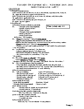 Tài liệu ôn tập học kì 1 môn Tiếng Anh Khối 7 - Năm học 2015-2016